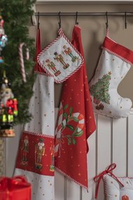 Bielo-červená bavlnená chňapka so luskáčikmi Happy Little Christmas - 18*30 cm