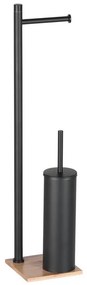 Gedy - Stojaca WC kefa s držiakom na toaletný papier TRILLY matná čierna/bambus
