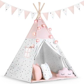Detský stan tipi s girlandou a svetlami Nukido - ružový