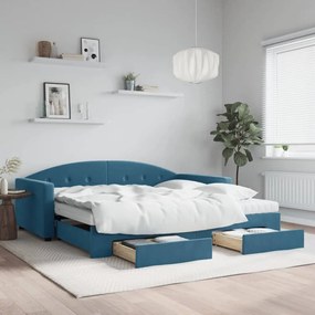 Rozkladacia denná posteľ so zásuvkami modrá 100x200 cm zamat 3197379
