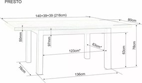 Jedálenský rozkladací stôl Presto 140/218 cm dub Artisan/čierny