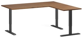 Výškovo nastaviteľný stôl, 180x160 cm, 3 motory, L/P, čierna podnož, orech