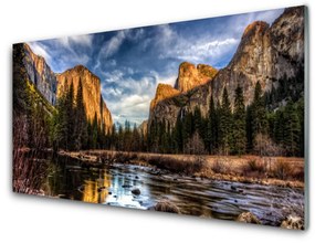 Obraz na akrylátovom skle Hora les jazero príroda 100x50 cm