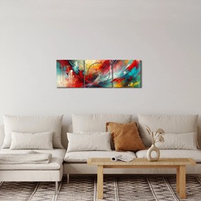Obraz – Abstrakcia s červenou (s hodinami) (90x30 cm)