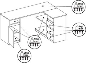 Rohový písací stôl Carlos, sivý betón