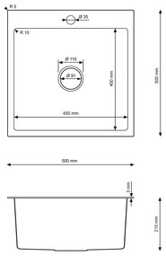 Erga HD, 1-komorový oceľový drez 500x500x210 mm, ružové zlato, ERG-MLS-HD5050Z