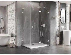 Mexen Lunar-F L, pravý sklápací sprchový kút 95 x 80 cm, 8mm číre sklo, biely profil, 836L-095-080-20-00-P