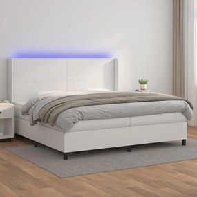 Boxspring posteľ s matracom a LED biela 200x200 cm umelá koža 3139284