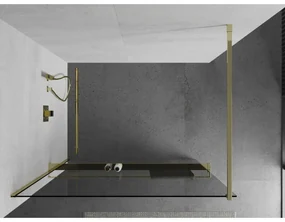 Mexen Kioto, sprchová zástena Walk-In Walk-in 125 x 200 cm, 8mm číre sklo, zlatý lesklý profil + vešiak na uteráky s poličkou, 800-125-121-50-00