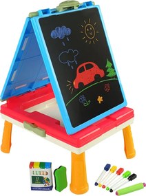 LEAN Toys Magnetická a kriedová tabuľa 3 v 1 s herným stolom modrá