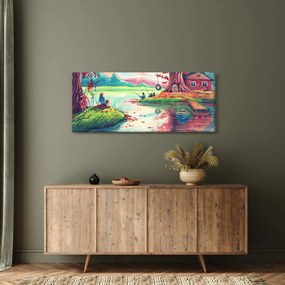 Obraz - Aquarel, Zátoka v horskej dedinke (120x50 cm)