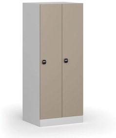 Šatníková skrinka znížená, 2 oddiely, 1500 x 600 x 500 mm, zámok s čítačkou RFID kariet, béžové dvere