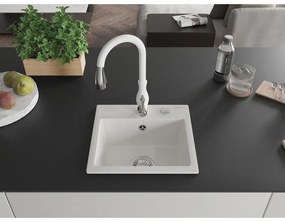 Mexen Milo, 1-komorový granitový drez 435x410x171 mm a drezová batéria Savita, biela, 6505-20-672601-20