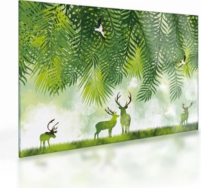 Sklenený obraz - Jelene v lese (70x50 cm)