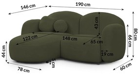Zelená rohová pohovka z textílie buklé (ľavý roh/s leňoškou) Orbit – Ropez