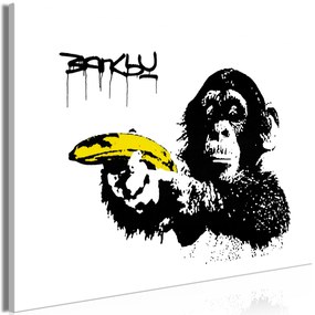 Artgeist Obraz - Banksy: Monkey with Banana (1 Part) Wide Veľkosť: 30x20, Verzia: Premium Print