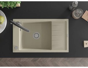 Mexen Elias, 1-komorový granitový drez 795x480x200 mm a drezová batéria Duo, béžová, 6511-69-671701-07