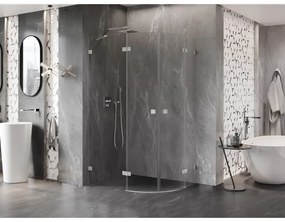 Mexen Lunar, polkruhový sprchový kút naklápací doľava 90 x 80 cm, 8mm číre sklo, oceľový profil, 833-090L-080P-97-00