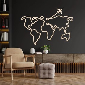 Dizajnová drevená mapa sveta na stenu | WorldLines: Preglejka Topoľ  - bez povrchovej úpravy 54 x 38 cm 4259-82818 PR0496