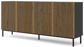 Komoda F 3D3S 200 Rowanna (čierna + dub artisan). Akcia -20%. Vlastná spoľahlivá doprava až k Vám domov. 1125073