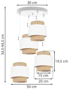Závesné svietidlo Boho 1, 4x jutové/biele textilné tienidlo, o