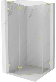 Mexen Lunar, L päťuholníkový sprchový kút naklápací doľava 90 x 90 cm, 8mm číre sklo, zlatý matný profil, 831L-090L-090P-55-00-L