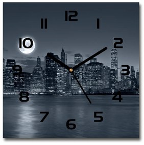 Sklenené hodiny štvorec New York noc pl_zsk_30x30_c-f_78010897