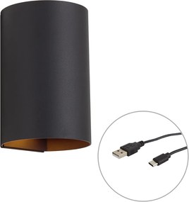 Moderná nástenná lampa čierna vrátane LED 3-stupňovo stmievateľná a nabíjateľná - Sabbir