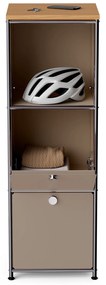 Úzka kovová komoda »CN3« s drevenou doskou a 2 výklopnými priečinkami, hnedosivá