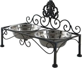 Čierne antik kovové misky pre psa Potier ornament - 39*19*25 cm