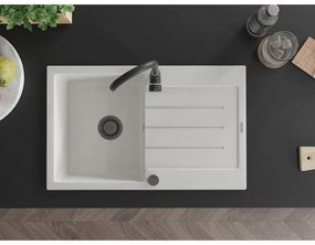 Mexen Bruno, granitový drez 795x495x200 mm, 1-komorový, biela s čiernym sifónom, 6513791010-20-B