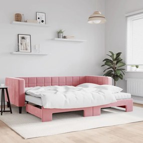 Rozkladacia denná posteľ s matracmi ružová 90x200 cm zamat 3196718