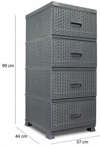 Čierna komoda s ratanovým dizajnom so 4 zásuvkami