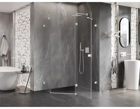 Mexen Lunar, pravý výklopný päťuholníkový sprchový kút 90 x 80 cm, 8mm číre sklo, biely profil, 831-090P-080L-20-00-P