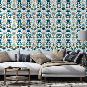 Tapeta modré kvety na bielom pozadí