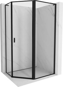 Mexen Mist L, päťuholníkový sprchový kút s krídlovými dverami, 90 x 80 cm, 8mm číre sklo, čierny profil, 8A8L-090-080-70-70-P