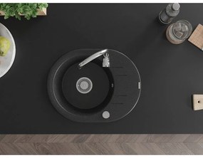 Mexen Kevin, drez granitový 586x458x190 mm, 1-komorový a chróm batéria Telma, čierna - strieborná metalíza, 6517-73-670200-50