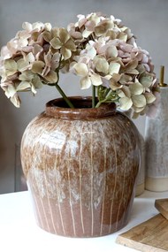 Hnědá kameninová váza s proužky Nature – Ø23*23 cm