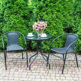 JU Stôl s priemerom 60 cm so sklenenou doskou – čierny podstavec BISTRO