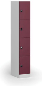 Šatníková skrinka s úložnými boxmi, 4 boxy, 1850 x 300 x 500 mm, demont, zámok s čítačkou RFID kariet, červené dvere