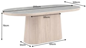 Jedálenský stôl UNIQUE 200 cm oválny rám z dubového dreva s dyhovanou keramikou a doskou z bieleho mramoru