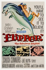 Umelecká tlač Flipper, The Fabulous Dolphin (Vintage Cinema / Retro Movie Theatre Poster / Iconic Film Advert), (26.7 x 40 cm)