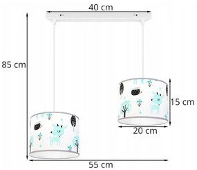 Detské Závesné svietidlo Bambi, 2x textilné tienidlo so vzorom, (výber z 2 farieb konštrukcie)