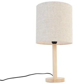 Rustikálna stolná lampa drevená so svetlohnedým tienidlom - Mels