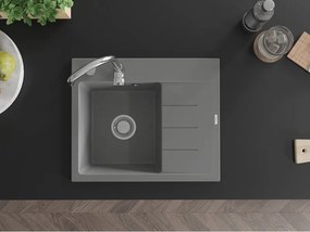 Mexen Ben, 1-komorový granitový drez 600x500x190 mm, ľavý+ chrómový sifón, šedá, 6522605000-71