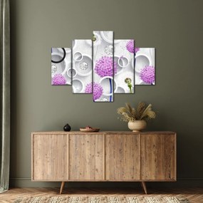 Obraz 3D abstrakcie s kruhmi a kvetinami (150x105 cm)