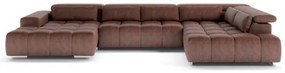 Rohová sedacia súprava do U TROPEA pravá, hnedá, s opierkami hlavy