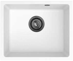 Sink Quality Crypton 55, kuchynský granitový drez 460x375x205 mm + čierny sifón, biela, SKQ-CRY.W.1KBO.55.XB
