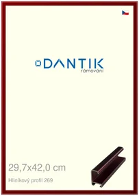 DANTIK rám na obraz 29,7x42 | ALU Červená Rubin broušená (Plexi Čiré)