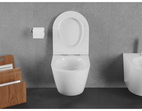 Mexen Lena, závesná WC misa 490x360x340 mm, Rimless Tornádo + toaletné WC sedadlo z duroplastu, biela lesklá, 30220500T